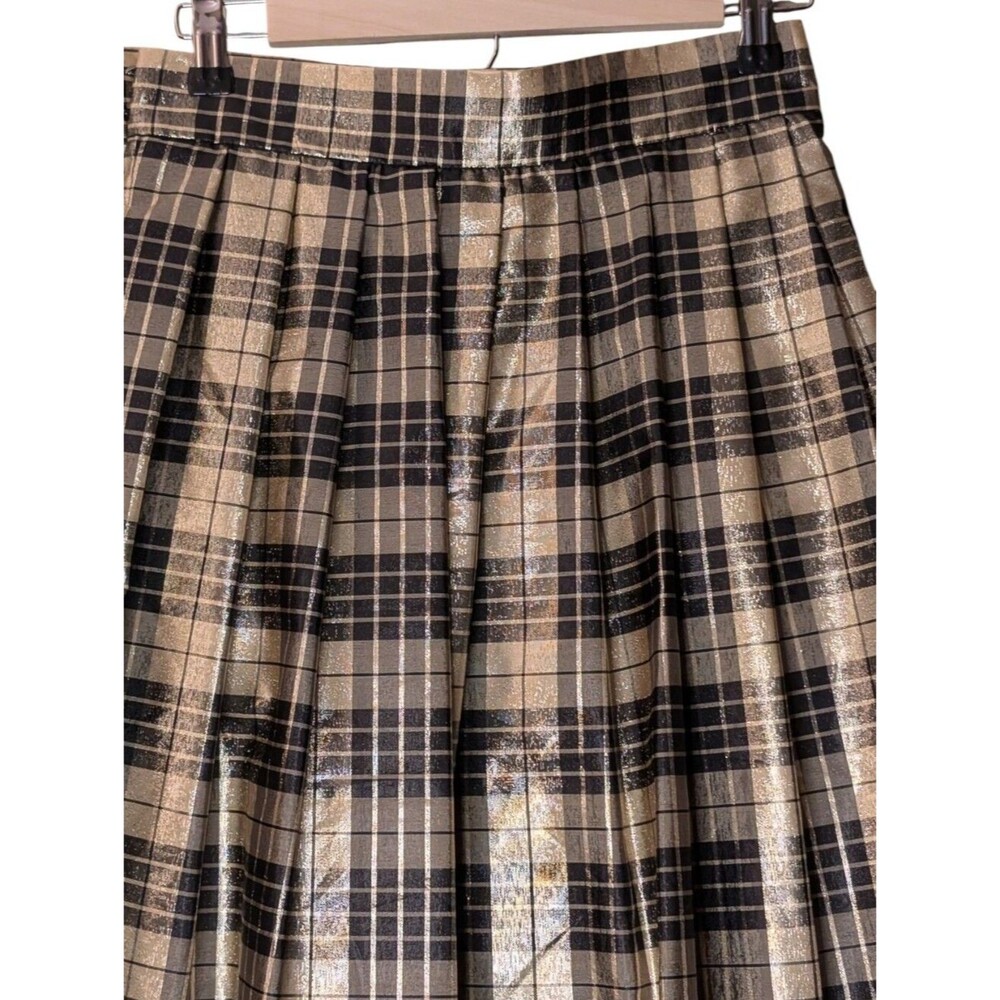 Vintage Talbots Plaid Midi Skirt Academia Preppy Pleated Skirt size 8 metallic - Picture 6 of 7